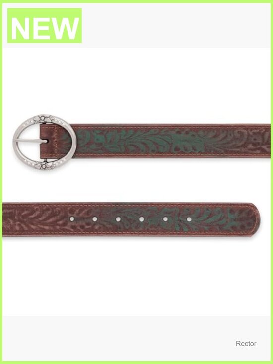 Vintage Western Distressed Embossed Leather Belt with Rhinestone Ring Buckle main image 5